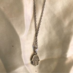 Hamsa Hand Necklace Silver with Rhinestone Accents